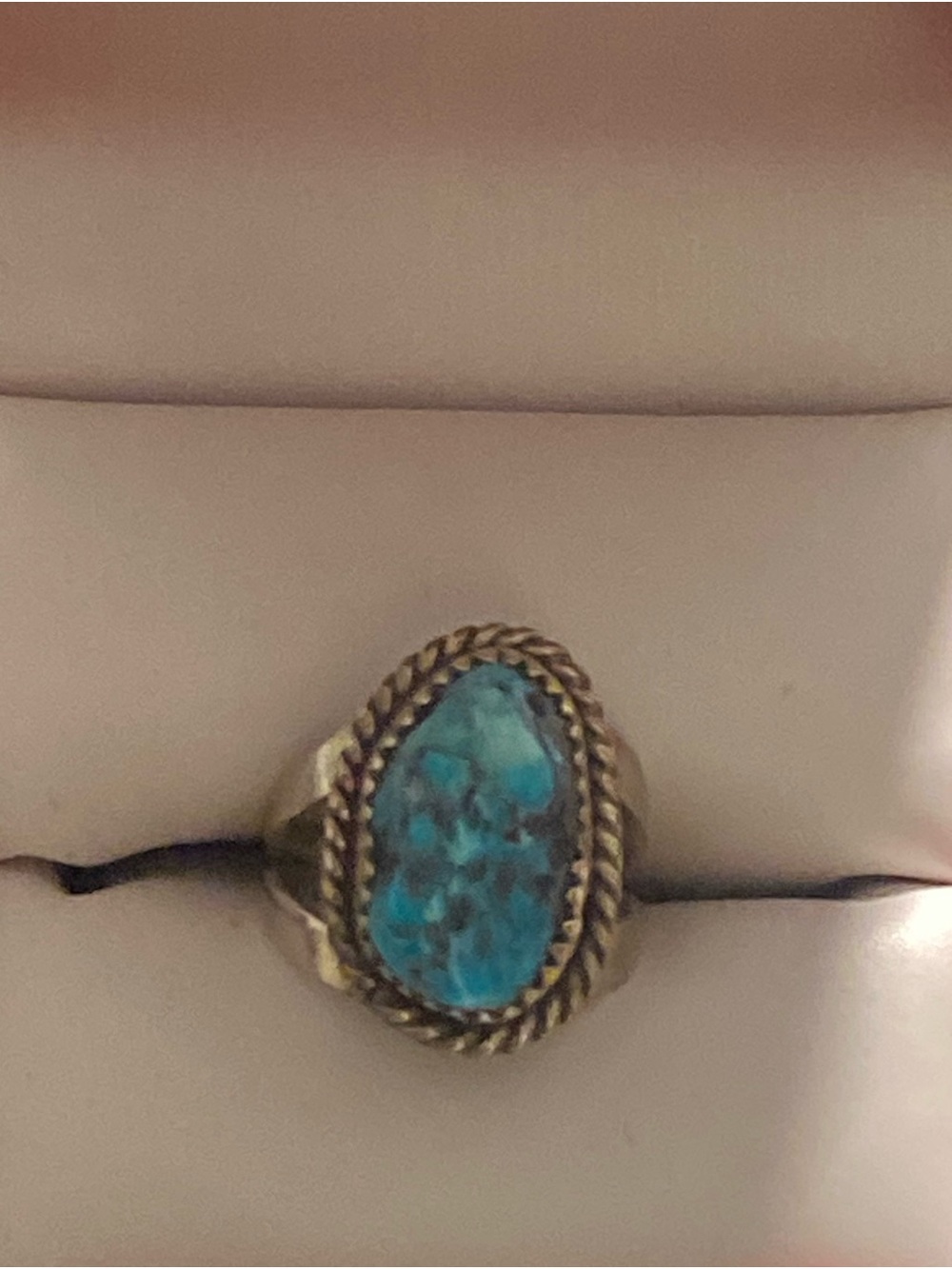 Turquoise Stone Rope-Trim Silver Ring - Blue Turquoise
